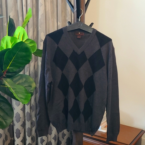 NWOT Mens Toscano mens sweater, grey and black 100% merino wool. Size large. - Picture 1 of 5